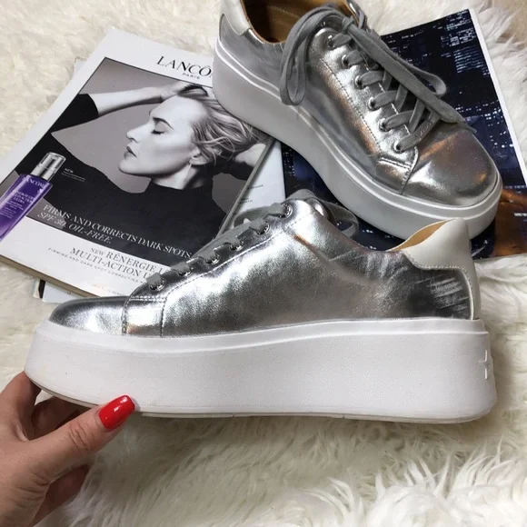 J/SLIDES Hally Silver Metallic Leather Sneaker - Picture 4 of 11